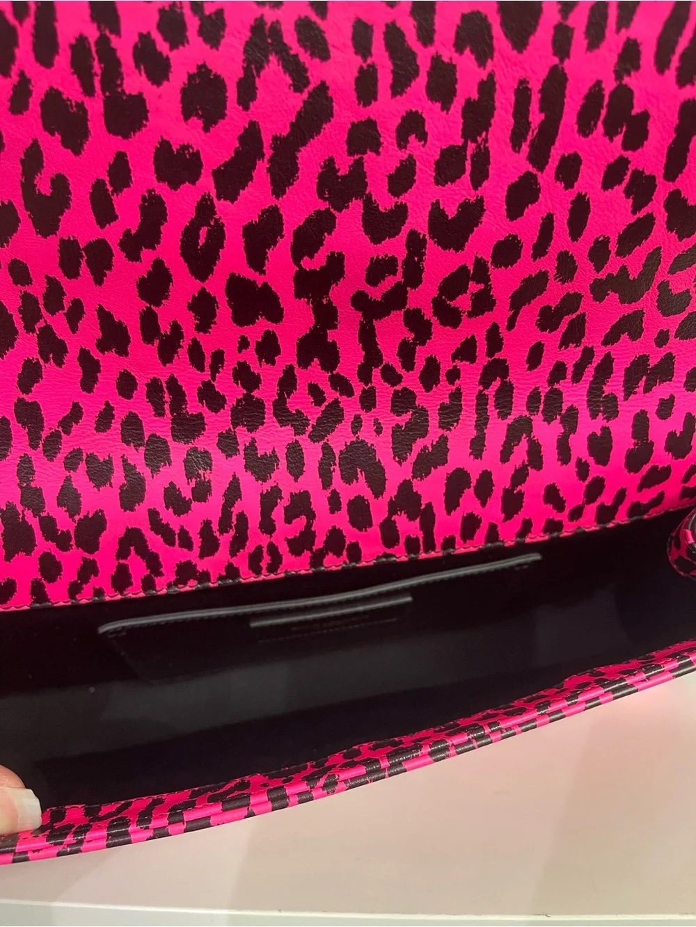 Saint Laurent Hot Pink and Black Leopard-Print YSL Clutch - Picture 7 of 7